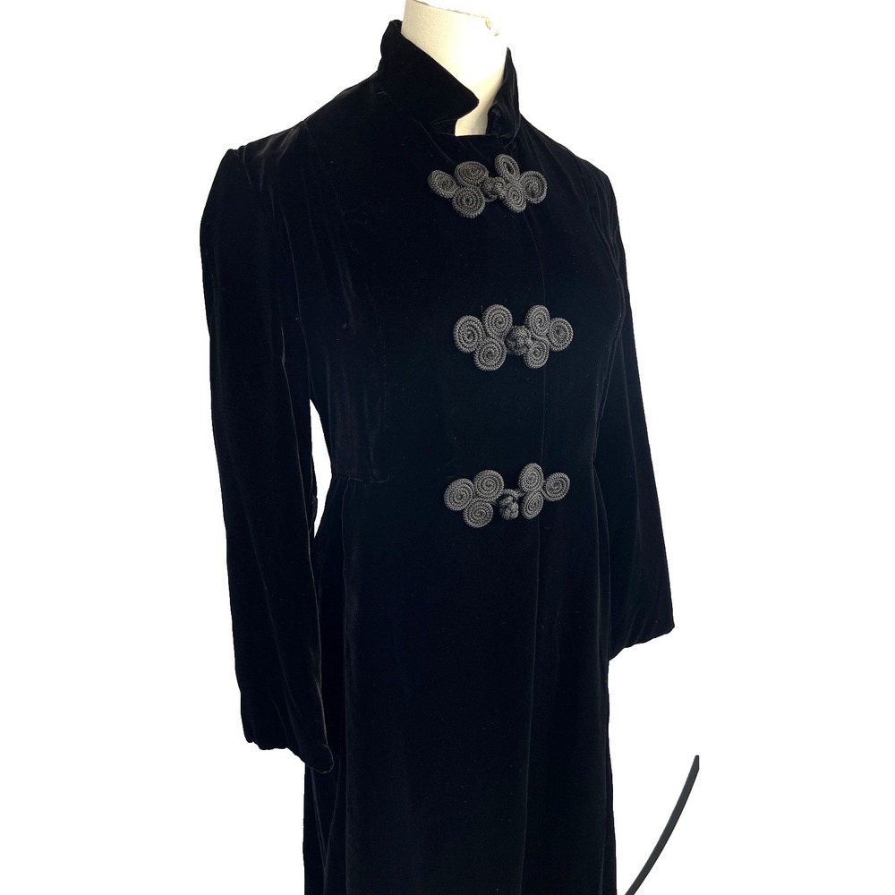 Womens Vintage Velvet Mandarin Collar Frog Closure Opera Coat Sz 12 Black Formal